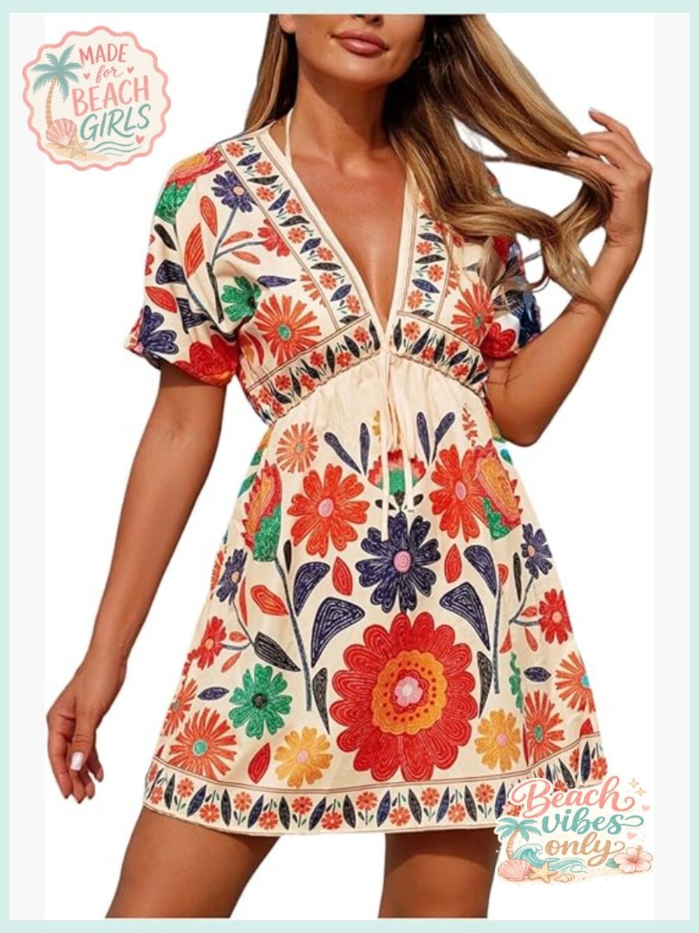 Tropical Floral Sun Dress Beach Coverup Swimsuit Cover Up Resort Wear